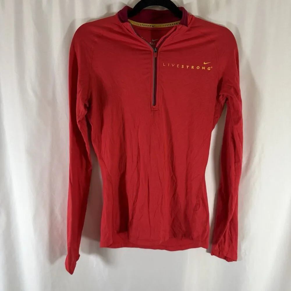 Livestrong Nike Jacket Women's Small Red 1/4 Zip Long Sleeve Pullover